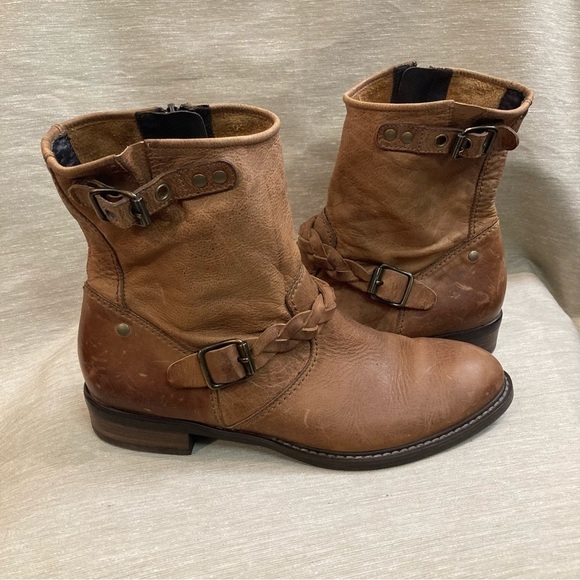 PAUL GREEN Sz 8.5 Distressed  Braided Buckle Zipper Closure Leather Boots - Picture 8 of 14